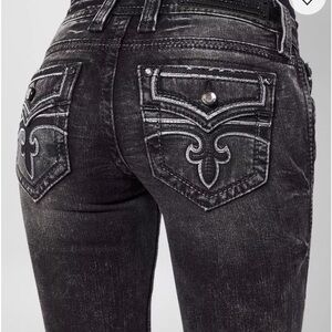 Rock Revival Celinda Skinny Jeans Low Rise Black Buckle Stretch Denim